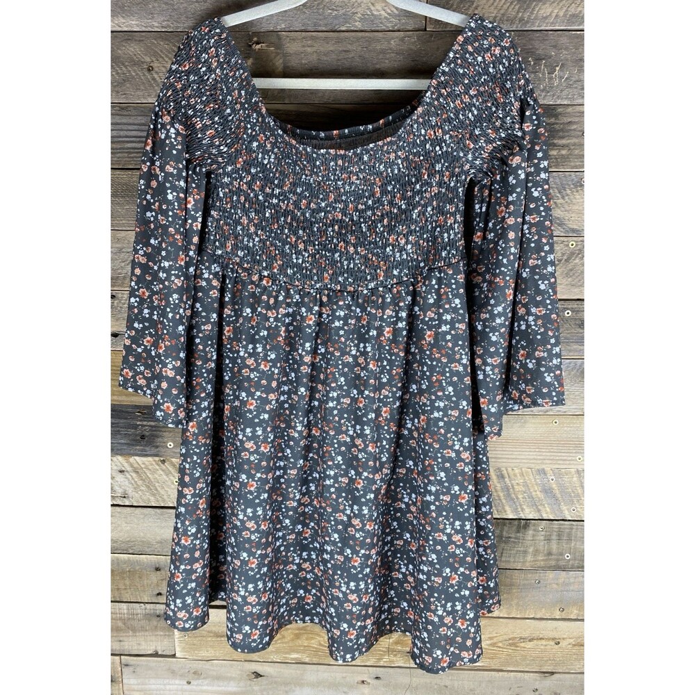 Oneyim Women's 30" Stretchy Bust Green Flowered Off Shoulder Long Sleeve Dress